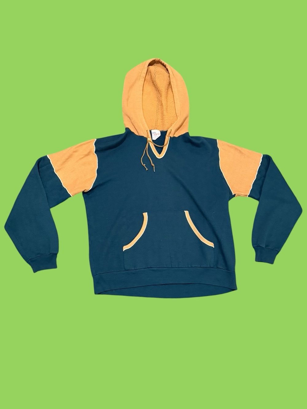 Vintage Pro Action 80s Green and Yellow Colorblock Hoodie Medium